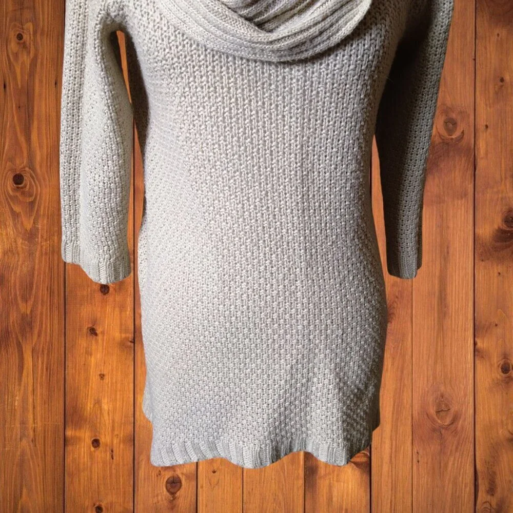 STYLE & CO 3/4 Sleeve Cowl Neck Sweater Beige Metallic Neutral Size Small